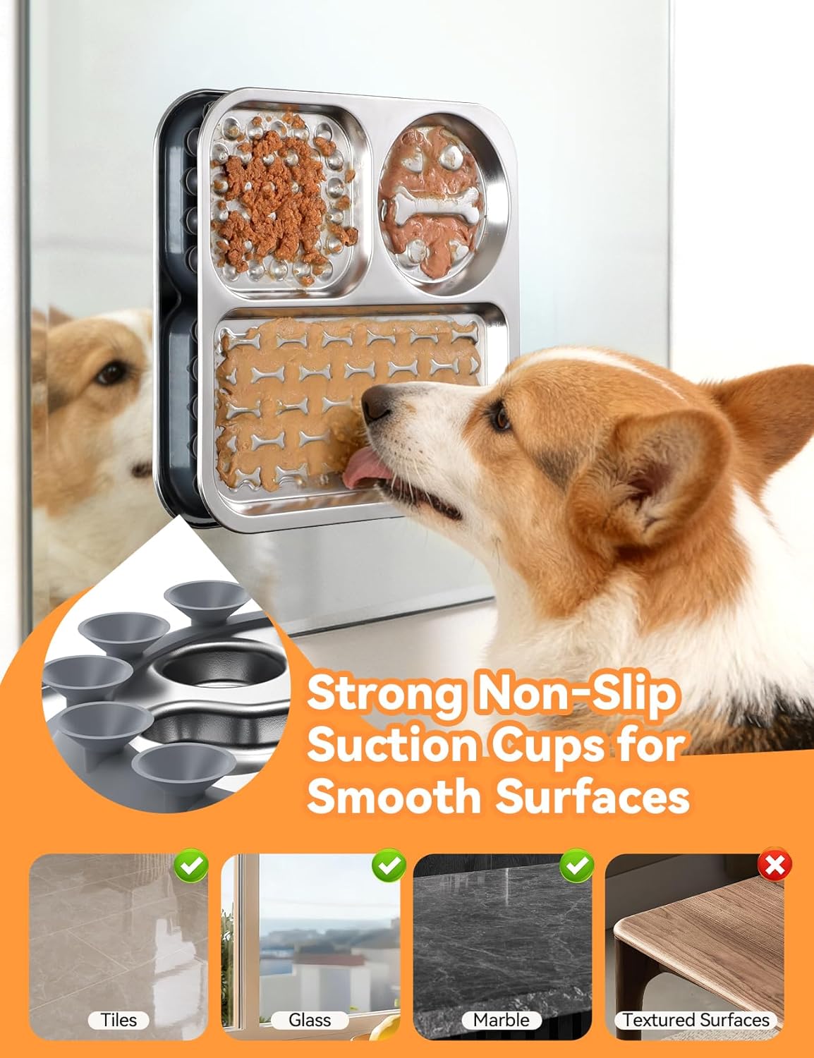 A dog using the tray on a smooth surface