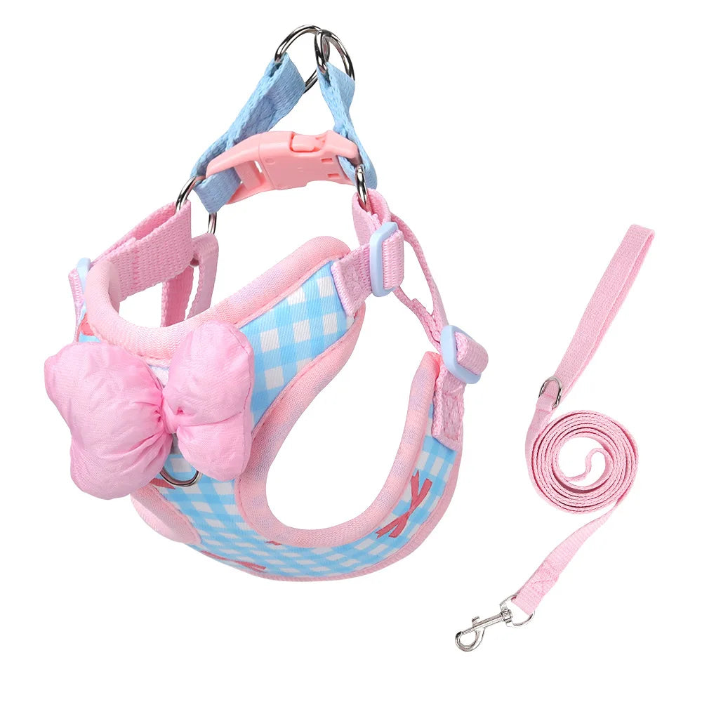 Multi-Color Plaid Small Dog Harness with Bow