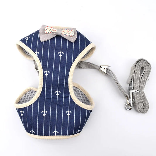 Adjustable Plaid Vest Dog Harness with Bow