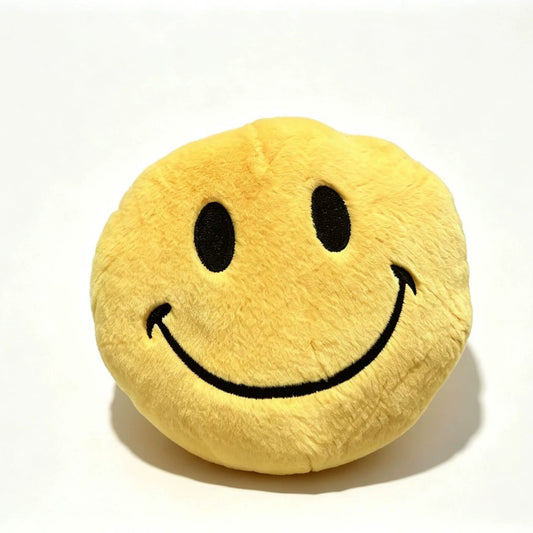 Yellow smiley face plush pillow