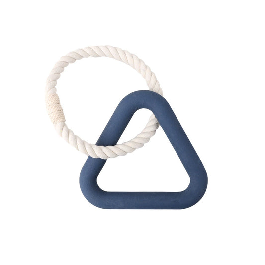 Navy triangle tug rubber dog toy with cotton rope