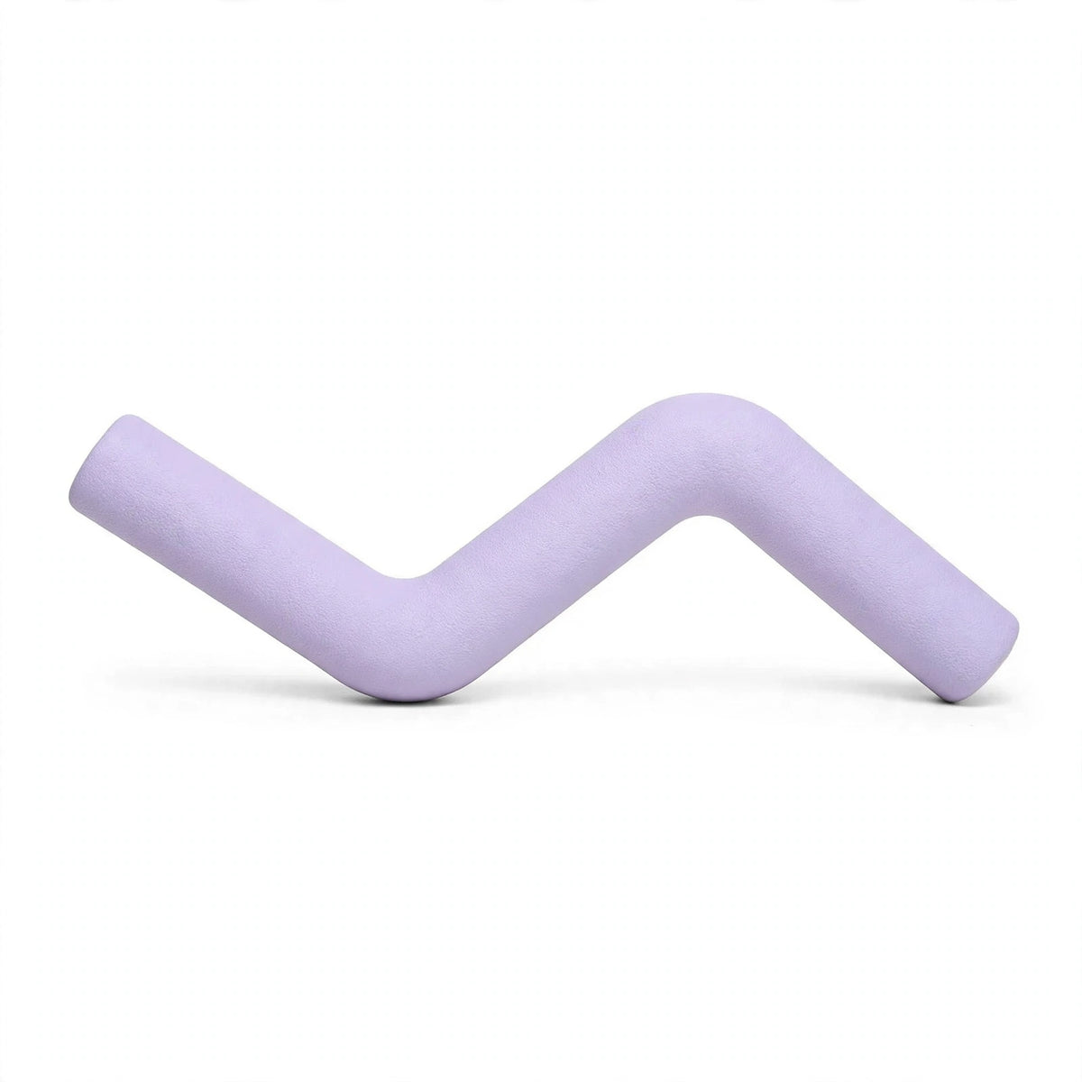 Purple lightning Z-shaped natural rubber dog chew toy on white background