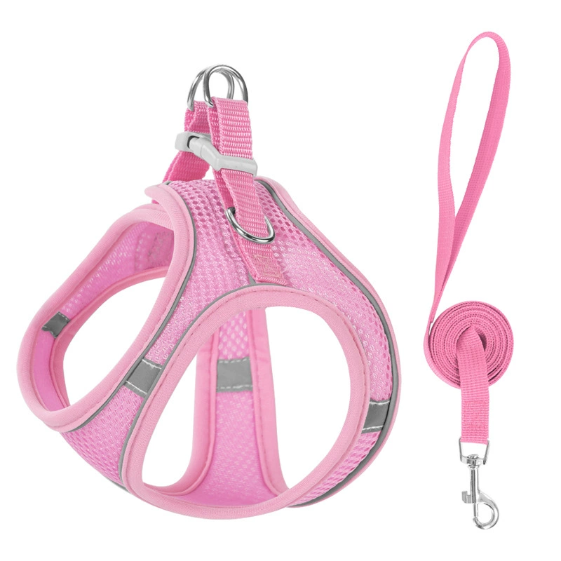 Pink reflective mesh dog harness and leash set