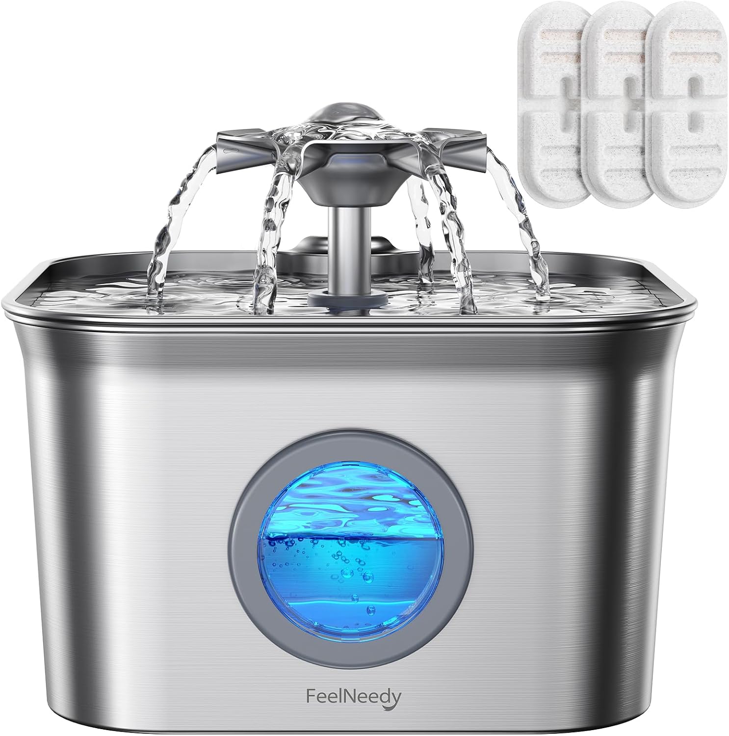FEELNEEDY stainless steel drinking fountain with three replacement filters